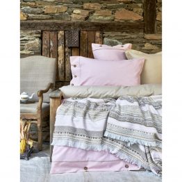 Набор постельное белье с пледом Karaca Home - Woodley pembe 2018-1 розовый евро