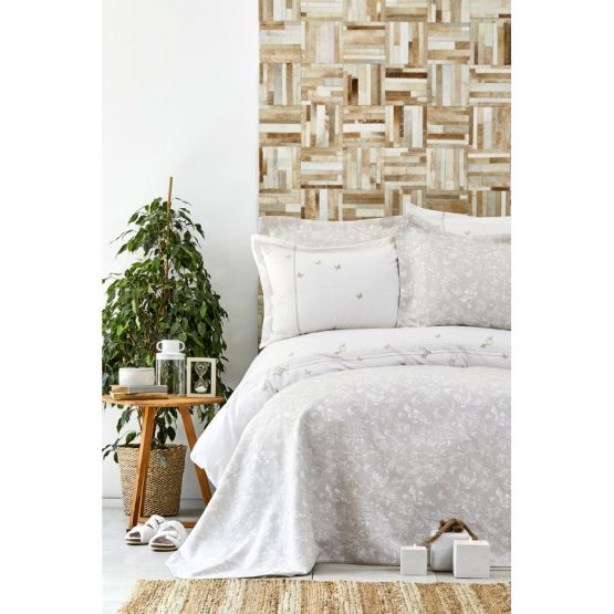 Набор постельное белье с покрывалом Karaca Home - Mariposa gold 2019-1 золотой евро