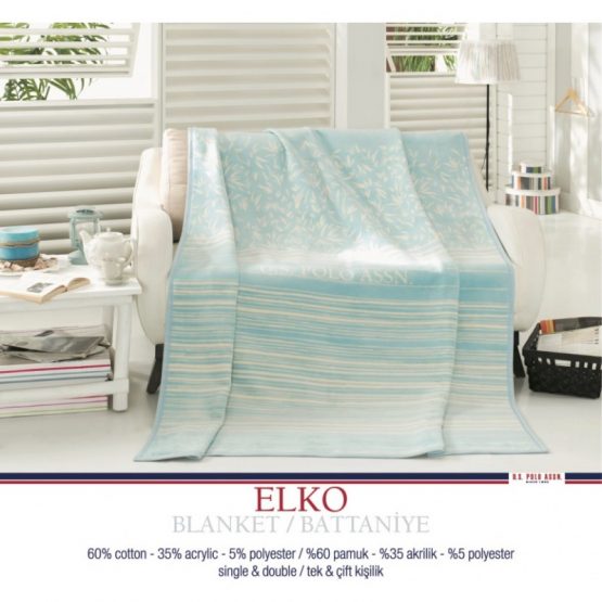 Плед хлопковый U.S.Polo Assn - Elko голубой 200*220