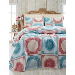 Покрывало пике Eponj Home - Ornament mint-somon вафельное 200*235
