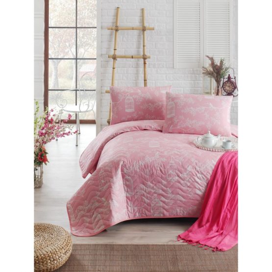 Покрывало стеганное с наволочками Eponj Home - Samyeli pembe розовый 200*220