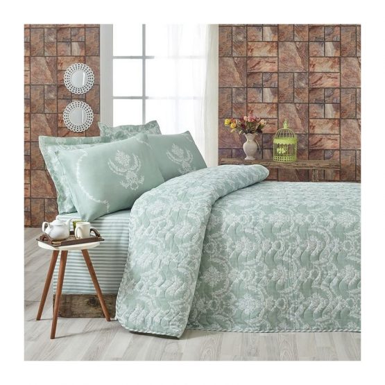 Покрывало стеганное с наволочкой Eponj Home - Pure suyesil зеленый 160*220