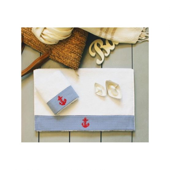 Полотенце махровое Barine - Anchor stripe голубое 50*90