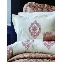 Постельное белье Karaca Home - Astoria rose 2017-1 розовый перкаль с вышивкой евро