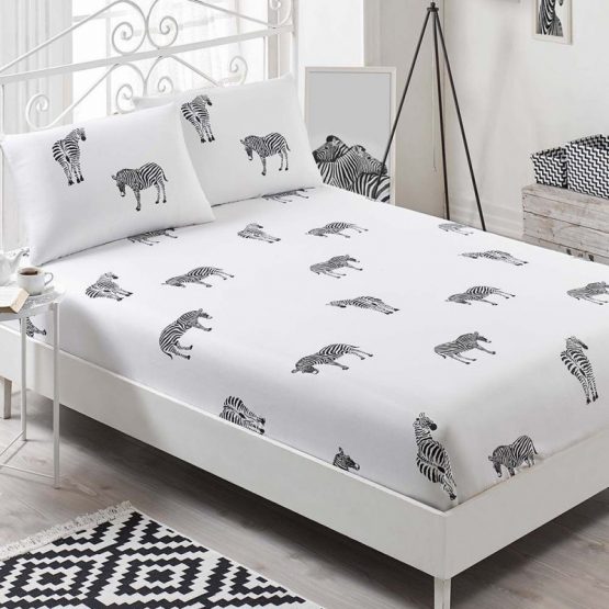 Простынь на резинке с наволочками Eponj Home B W - Zebra 160*200